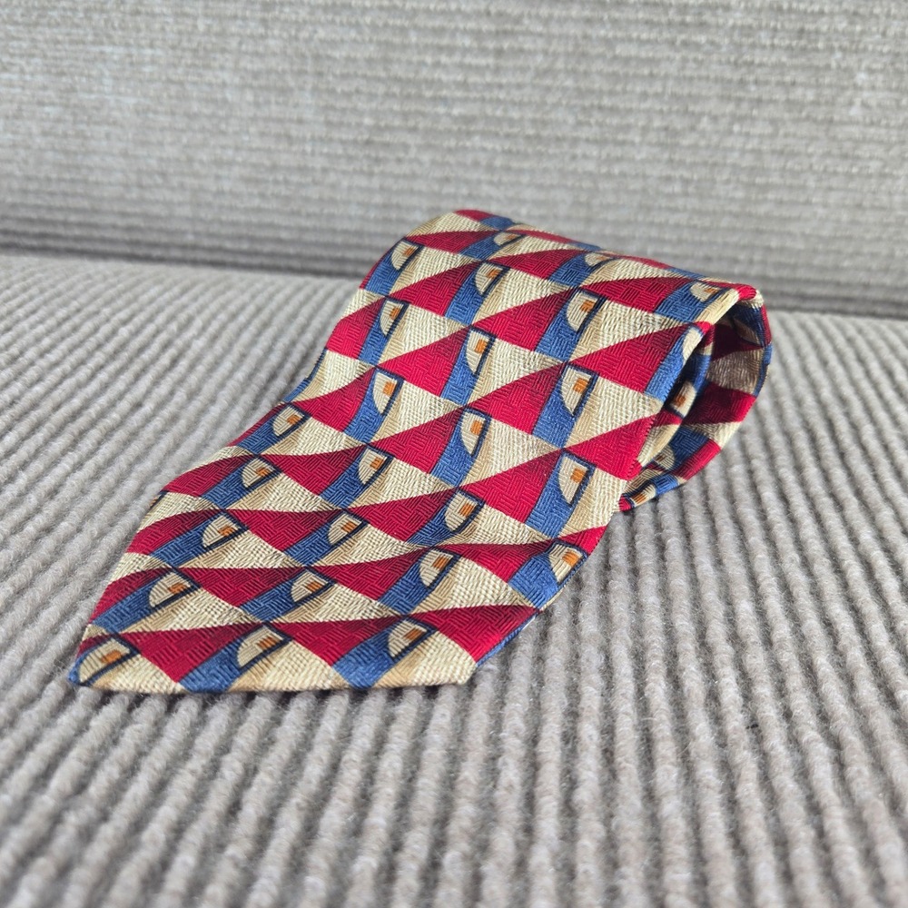 Jos. A. Bank Mens Red Blue Geometric Silk Corporate Collection Necktie
